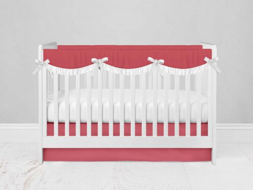 Bumperless Crib Set with Modern Skirt and Scalloped Rail Covers - Coral