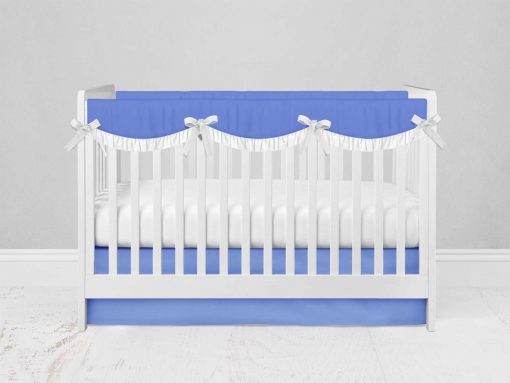 Bumperless Crib Set with Modern Skirt and Scalloped Rail Covers - Periwinkle