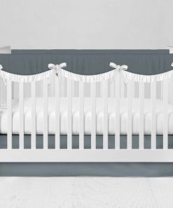 Bumperless Crib Set with Modern Skirt and Scalloped Rail Covers - Dark Gray