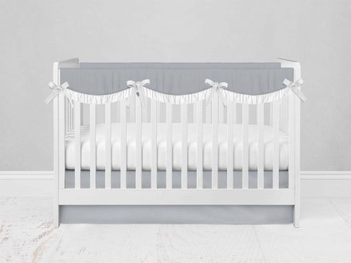 Bumperless Crib Set with Modern Skirt and Scalloped Rail Covers - Light Gray