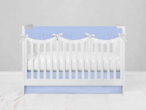 Bumperless Crib Set with Modern Skirt and Scalloped Rail Covers - Blue