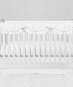 Bumperless Crib Set with Modern Skirt and Scalloped Rail Covers - White