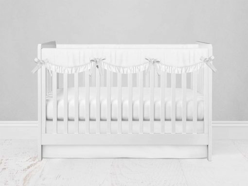 Bumperless Crib Set with Modern Skirt and Scalloped Rail Covers - White