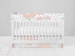 Bumperless Crib Set with Modern Skirt and Scalloped Rail Covers - Hearts and Dots