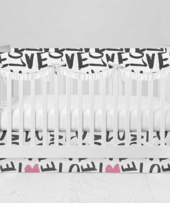 Bumperless Crib Set with Modern Skirt and Scalloped Rail Covers - Love Everywhere