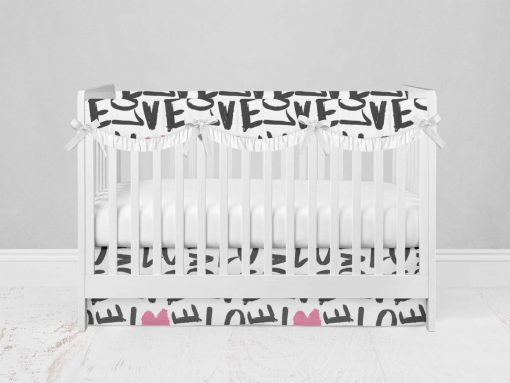 Bumperless Crib Set with Modern Skirt and Scalloped Rail Covers - Love Everywhere
