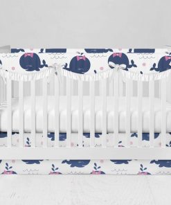 Bumperless Crib Set with Modern Skirt and Scalloped Rail Covers - Happy Whale