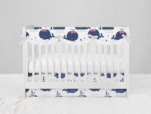 Bumperless Crib Set with Modern Skirt and Scalloped Rail Covers - Happy Whale