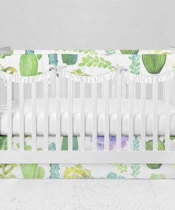 Bumperless Crib Set with Modern Skirt and Scalloped Rail Covers - Prickly