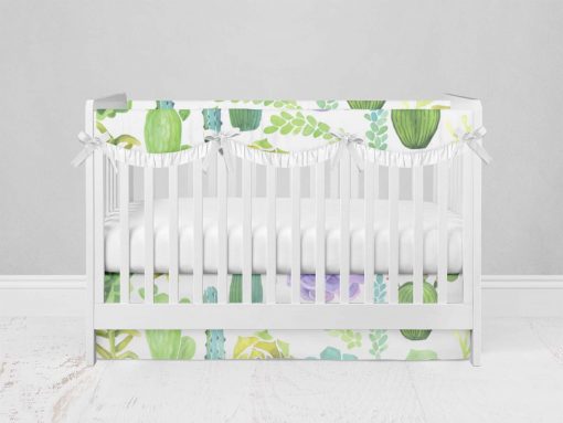 Bumperless Crib Set with Modern Skirt and Scalloped Rail Covers - Prickly