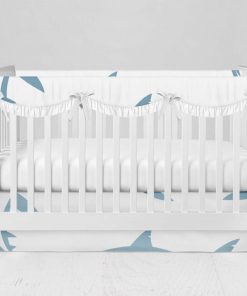 Bumperless Crib Set with Modern Skirt and Scalloped Rail Covers - Sharky