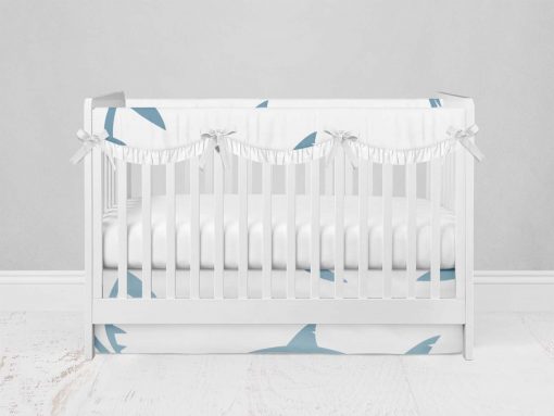 Bumperless Crib Set with Modern Skirt and Scalloped Rail Covers - Sharky