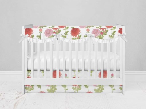 Bumperless Crib Set with Modern Skirt and Scalloped Rail Covers - Bright Blooms