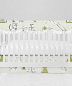 Bumperless Crib Set with Modern Skirt and Scalloped Rail Covers - Camp Out