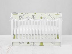 Bumperless Crib Set with Modern Skirt and Scalloped Rail Covers - Camp Out