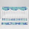 Bumperless Crib Set with Modern Skirt and Scalloped Rail Covers - Funny Shark
