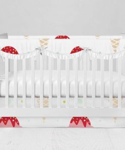 Bumperless Crib Set with Modern Skirt and Scalloped Rail Covers - Ice Cream Surprise