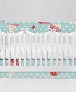 Bumperless Crib Set with Modern Skirt and Scalloped Rail Covers - Cherry On Top