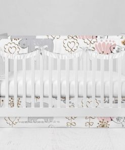 Bumperless Crib Set with Modern Skirt and Scalloped Rail Covers - Animal Fun