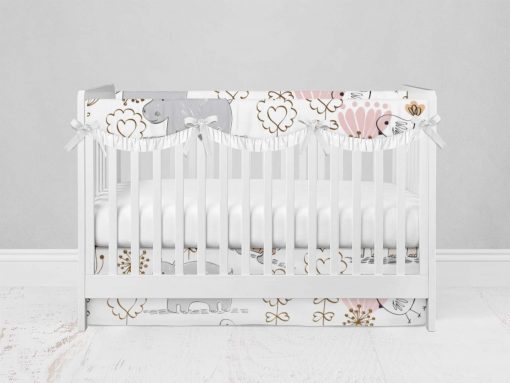 Bumperless Crib Set with Modern Skirt and Scalloped Rail Covers - Animal Fun