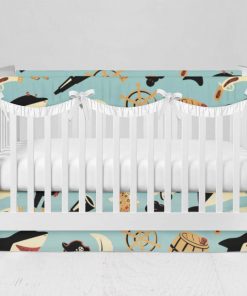 Bumperless Crib Set with Modern Skirt and Scalloped Rail Covers - Arg