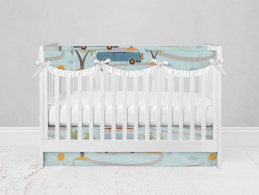 Bumperless Crib Set with Modern Skirt and Scalloped Rail Covers - Road Trip