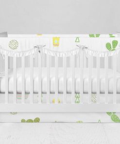 Bumperless Crib Set with Modern Skirt and Scalloped Rail Covers - Cactus Collection