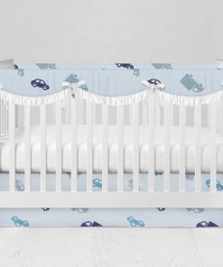 Bumperless Crib Set with Modern Skirt and Scalloped Rail Covers - Go Car Go