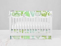Bumperless Crib Set with Modern Skirt and Scalloped Rail Covers - Cactus