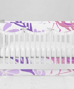 Bumperless Crib Set with Modern Skirt and Scalloped Rail Covers - Flamingos And Flowers