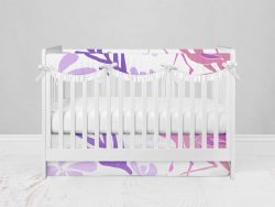 Bumperless Crib Set with Modern Skirt and Scalloped Rail Covers - Flamingos And Flowers