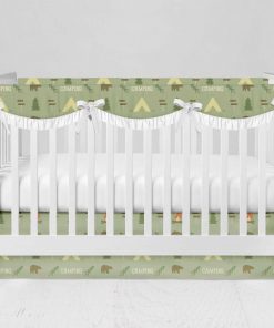 Bumperless Crib Set with Modern Skirt and Scalloped Rail Covers - Camping Out