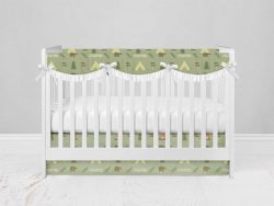 Bumperless Crib Set with Modern Skirt and Scalloped Rail Covers - Camping Out