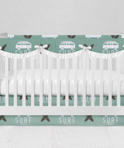 Bumperless Crib Set with Modern Skirt and Scalloped Rail Covers - Go Surf