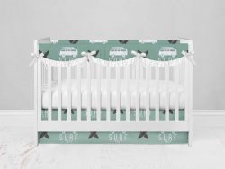 Bumperless Crib Set with Modern Skirt and Scalloped Rail Covers - Go Surf