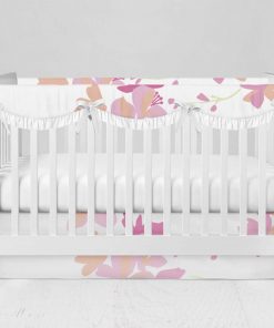 Bumperless Crib Set with Modern Skirt and Scalloped Rail Covers - Pretty in Pink