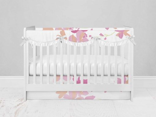 Bumperless Crib Set with Modern Skirt and Scalloped Rail Covers - Pretty in Pink