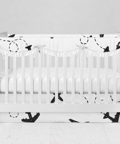 Bumperless Crib Set with Modern Skirt and Scalloped Rail Covers - Fly Fly