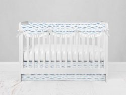 Bumperless Crib Set with Modern Skirt and Scalloped Rail Covers - Blue Wave