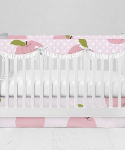 Bumperless Crib Set with Modern Skirt and Scalloped Rail Covers - Pink Apple