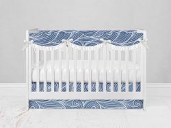 Bumperless Crib Set with Modern Skirt and Scalloped Rail Covers - Waves