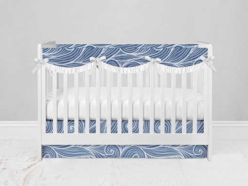 Bumperless Crib Set with Modern Skirt and Scalloped Rail Covers - Waves