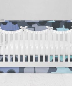 Bumperless Crib Set with Modern Skirt and Scalloped Rail Covers - Wild Wheels