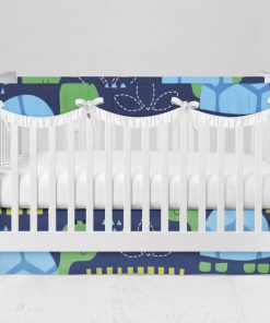 Bumperless Crib Set with Modern Skirt and Scalloped Rail Covers - Turtle Talk