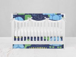 Bumperless Crib Set with Modern Skirt and Scalloped Rail Covers - Turtle Talk