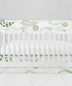 Bumperless Crib Set with Modern Skirt and Scalloped Rail Covers - Swirl Green