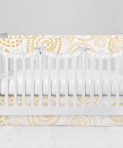 Bumperless Crib Set with Modern Skirt and Scalloped Rail Covers - Swirls Yellow