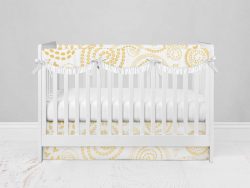Bumperless Crib Set with Modern Skirt and Scalloped Rail Covers - Swirls Yellow