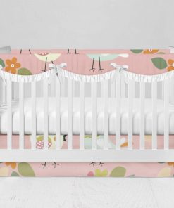 Bumperless Crib Set with Modern Skirt and Scalloped Rail Covers - Sweet Tweets