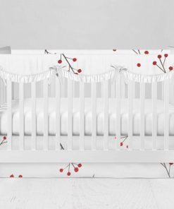 Bumperless Crib Set with Modern Skirt and Scalloped Rail Covers - Winter Berry